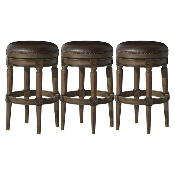 Maven Lane Pullman Backless Bar Stool in Walnut Finish w/ Marksman Saddle Vegan Leather, Set of 3