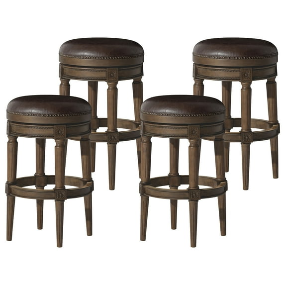 Maven Lane Pullman Backless Bar Stool in Walnut Finish w/ Marksman Saddle Vegan Leather, Set of 4