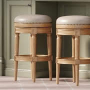 Maven Lane Pullman Backless Bar Stool in Weathered Oak Finish w/ Avanti Bone Vegan Leather