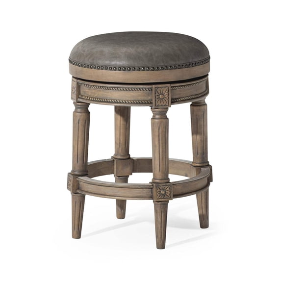 Maven Lane 26" Pullman Backless Counter Height Stool - Handcrafted Swivel Counter Stool with Reclaimed Oak Finish and Ronan Stone Vegan Leather - Ideal for Kitchens, Breakfast Bars, and Dining Areas