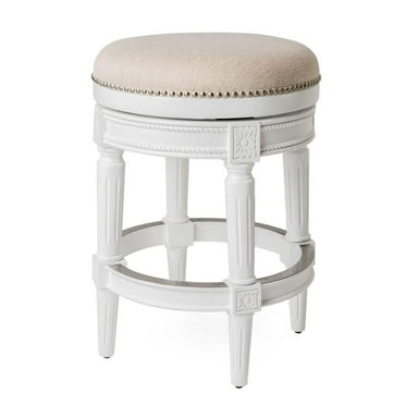 Maven Lane Pullman Backless Counter Stool in Alabaster White Finish w/ Cream Fabric Upholstery