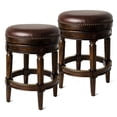 thumbnail image 1 of Maven Lane Pullman Backless Counter Stool in Dark Walnut Finish with Vintage Brown Vegan Leather, Set of 2, 1 of 6