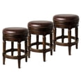 thumbnail image 1 of Maven Lane Pullman Backless Counter Stool in Dark Walnut Finish with Vintage Brown Vegan Leather, Set of 3, 1 of 6