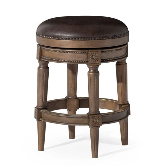 Maven Lane Pullman Backless Counter Stool in Walnut Finish w/ Marksman Saddle Vegan Leather