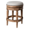 thumbnail image 1 of Maven Lane 26" Pullman Backless Counter Height Stool - Handcrafted Swivel Counter Stool with Weathered Oak Finish and Sand Color Fabric Upholstery - Ideal for Kitchens, Breakfast Bars and Dining Areas, 1 of 8