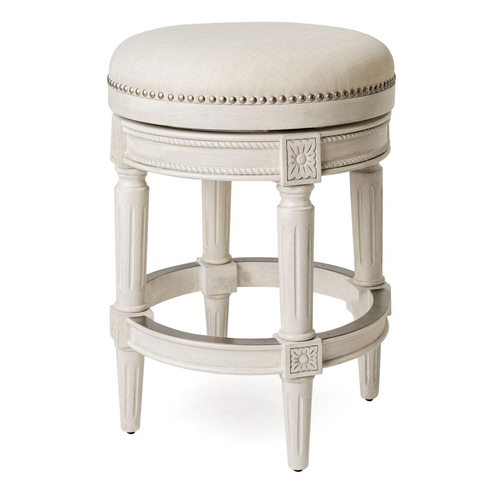 White Oak Backless Swivel Counter Stool with Upholstered Seat