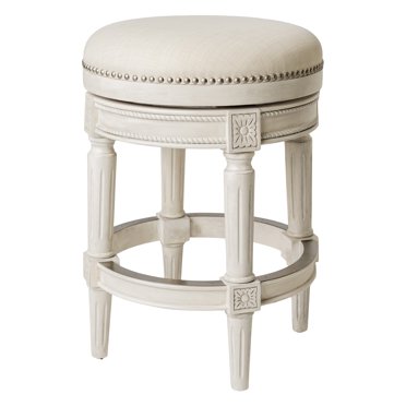 Maven Lane Pullman Backless Bar Stool In Alabaster White Finish W Cream Fabric Upholstery