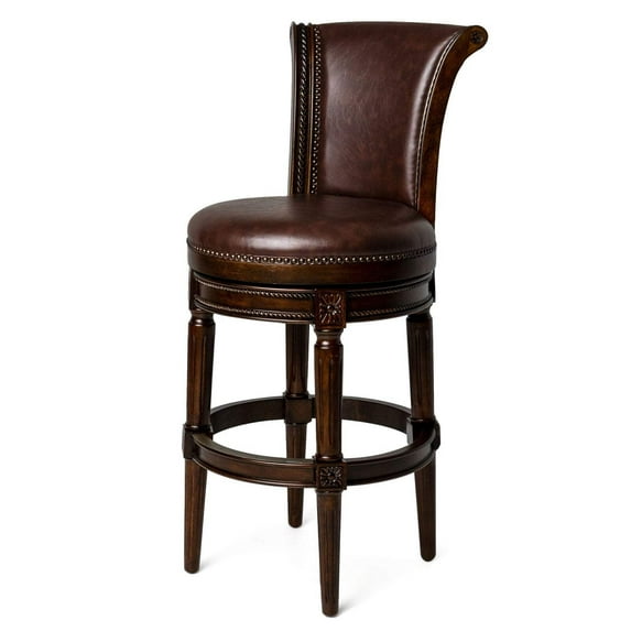 Maven Lane 31" Pullman Bar Height Bar Stool - Handcrafted Swivel Bar Stool with Dark Walnut Finish and Vintage Brown Vegan Leather - Bring Seamless Style and Comfort to Kitchen Islands, Dining Spaces