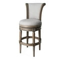 thumbnail image 1 of Maven Lane Pullman Bar Stool, Reclaimed Oak Finish w/ Ash Grey Fabric Upholstery, 1 of 9