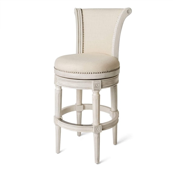 Maven Lane 31" Pullman Bar Height Bar Stool - Handcrafted Swivel Bar Stool with White Oak Finish and Natural Fabric Upholstery - Bring Seamless Style and Comfort to Kitchen Islands, Dining Spaces