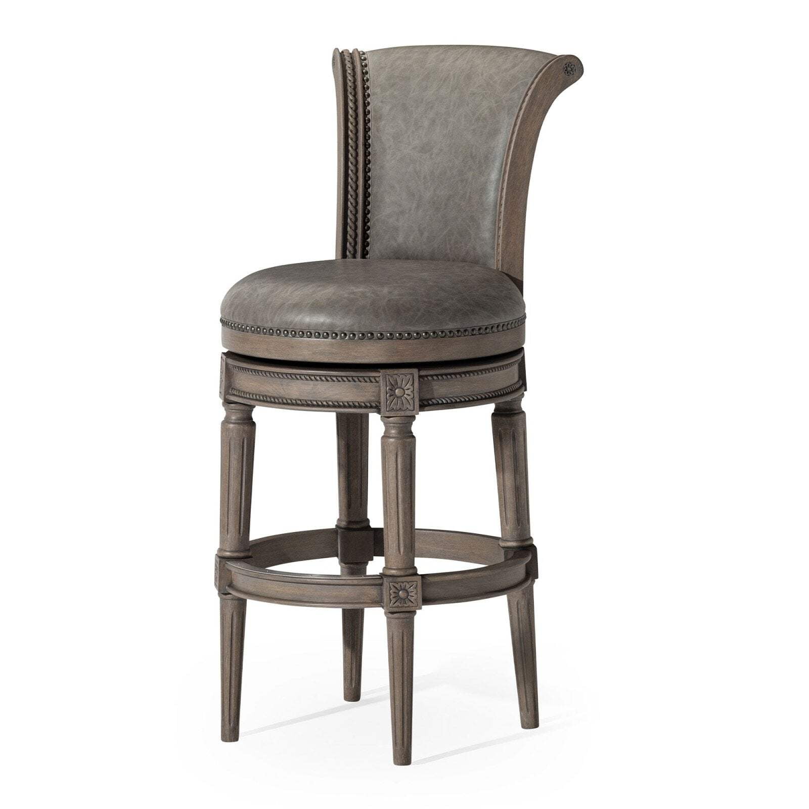 Handcrafted Reclaimed Oak Swivel Bar Stool with Vegan Leather Upholstery