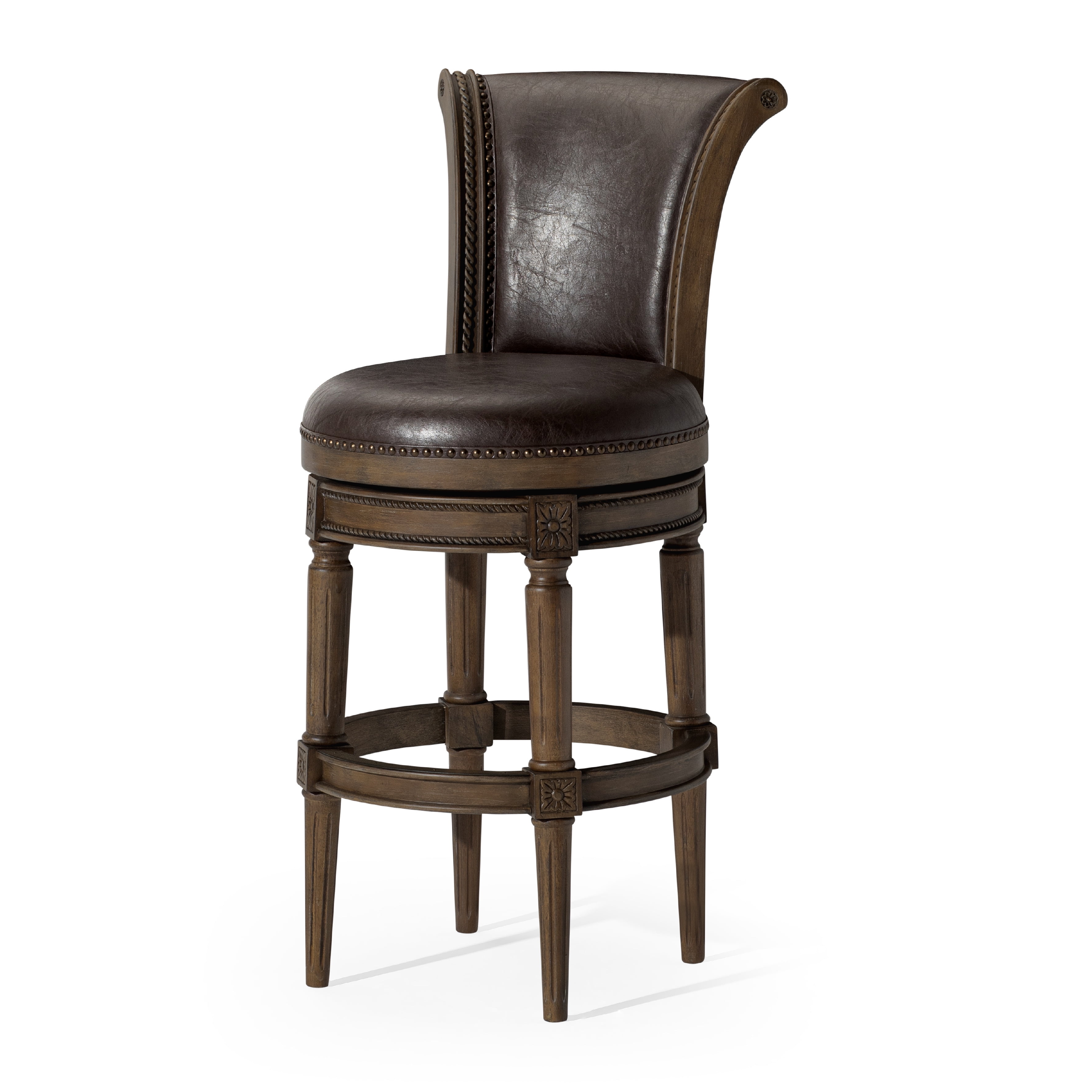 Maven Lane Pullman Counter Stool in Reclaimed Oak Finish w/ Ronan Stone Vegan Leather