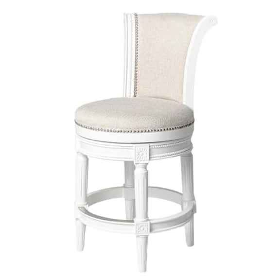 Maven Lane Pullman Counter Stool 26 Inches – Swivel Stool with Footrest – White Solid Wood Frame & Natural Fabric Upholstery – Perfect for Kitchen Islands & Counters