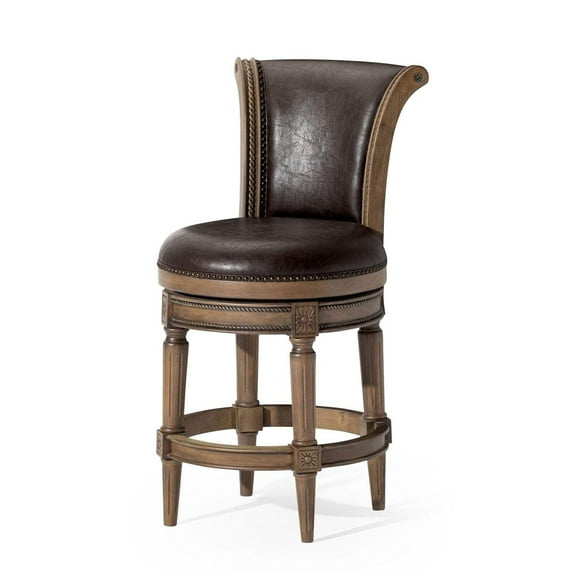 Maven Lane 26" Counter Height Bar Stool - Handcrafted Swivel Bar Stool with Walnut Finish and Marksman Saddle Vegan Leather - Bring Seamless Style and Comfort to Kitchen Islands and Dining Spaces