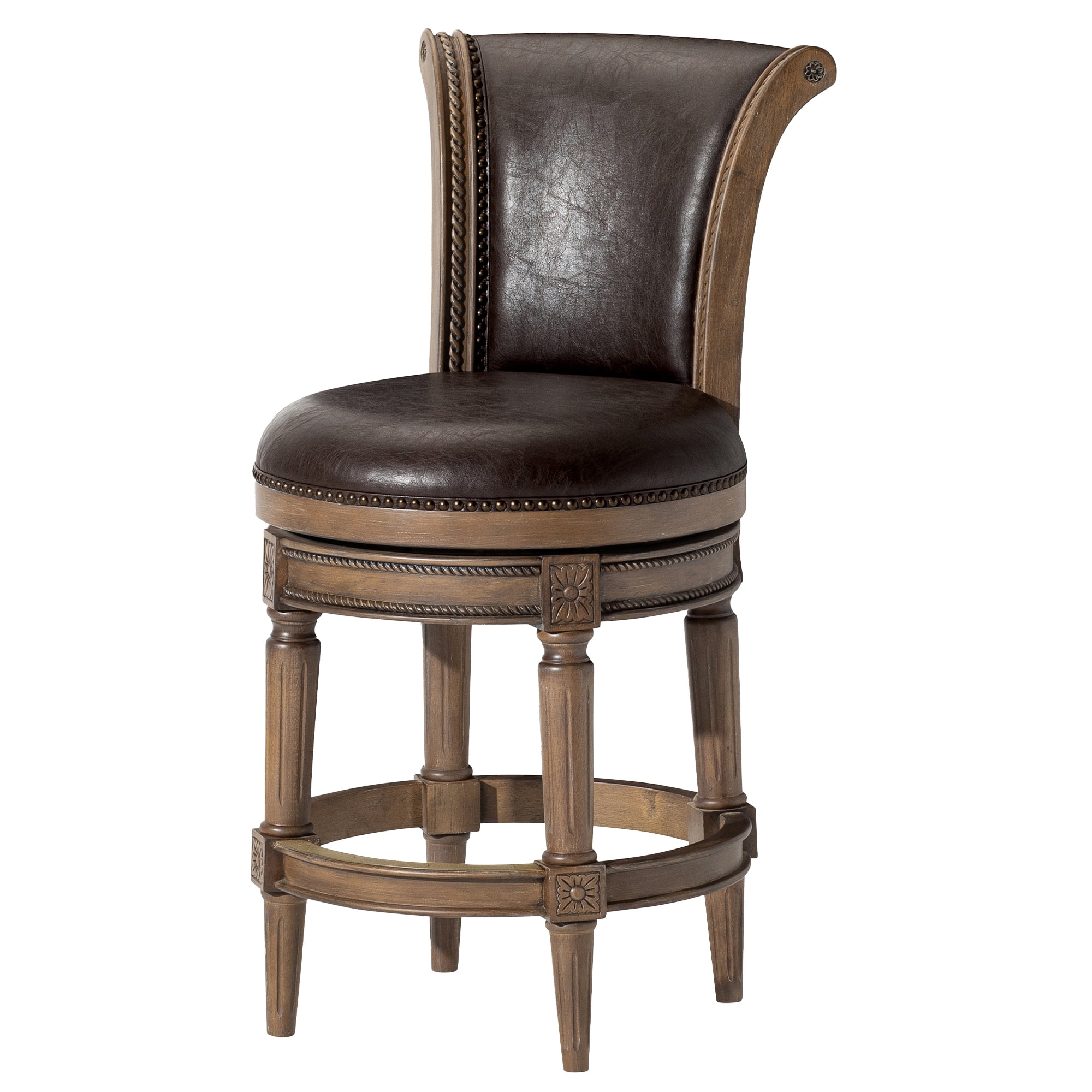 Walnut Swivel Backless Saddle Style Wood Leather Stool
