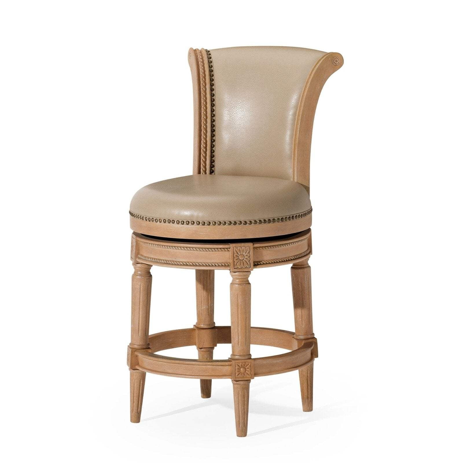 Weathered Oak Swivel Counter Stool with Vegan Leather Upholstery