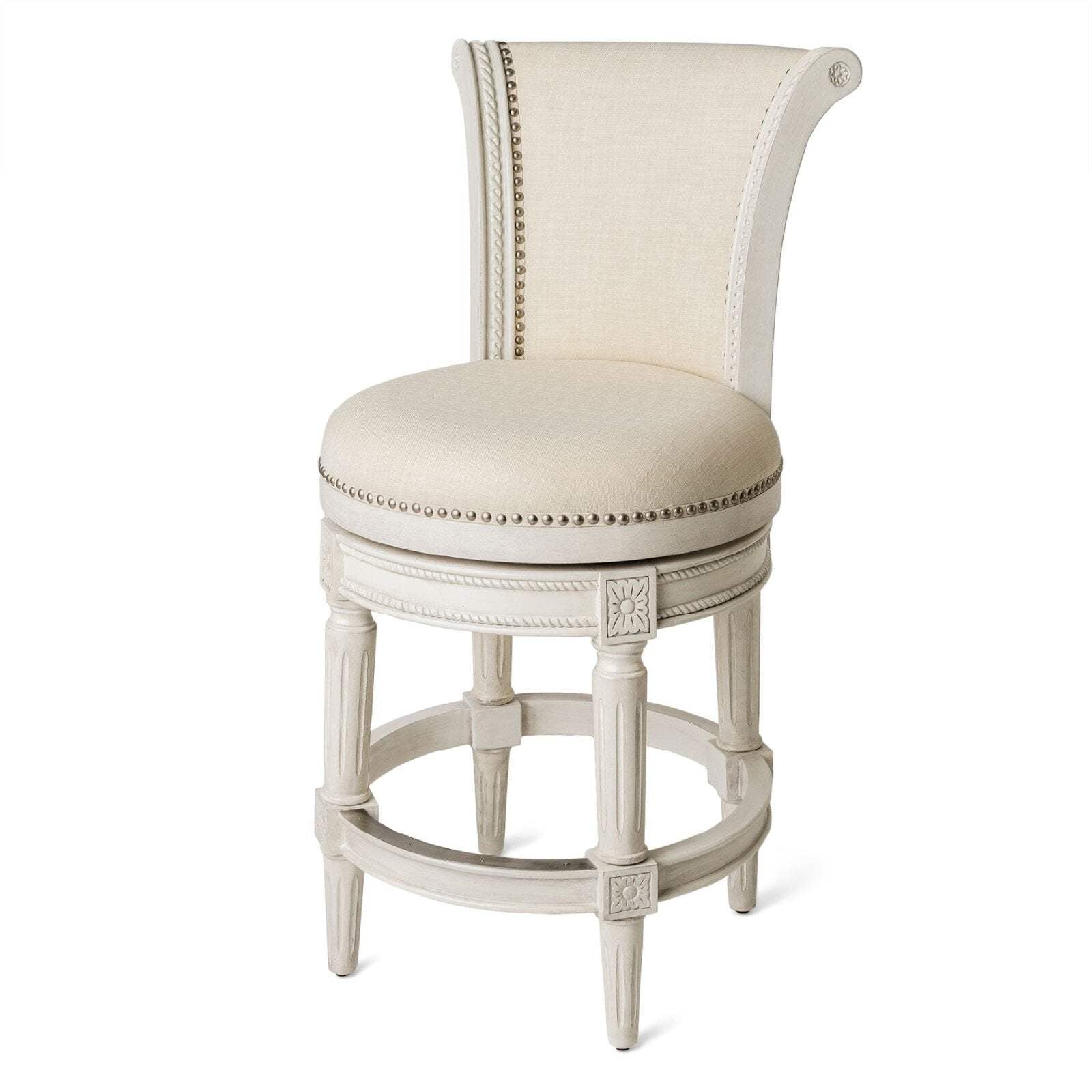 White Oak Swivel Counter Stool with Leather Upholstery