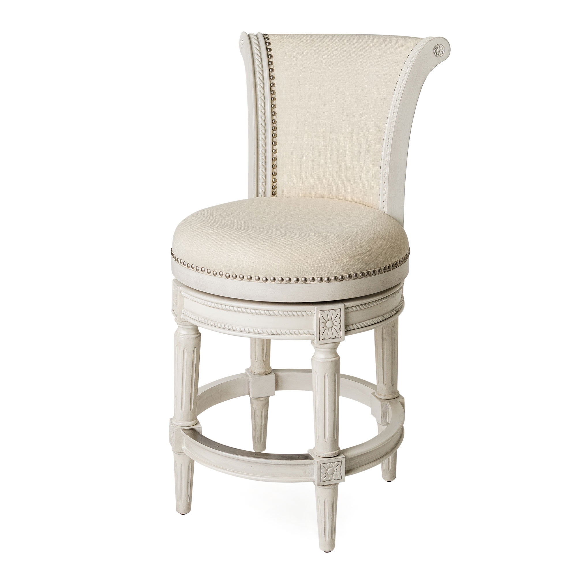 White Oak Swivel Counter Stool with Leather Upholstery