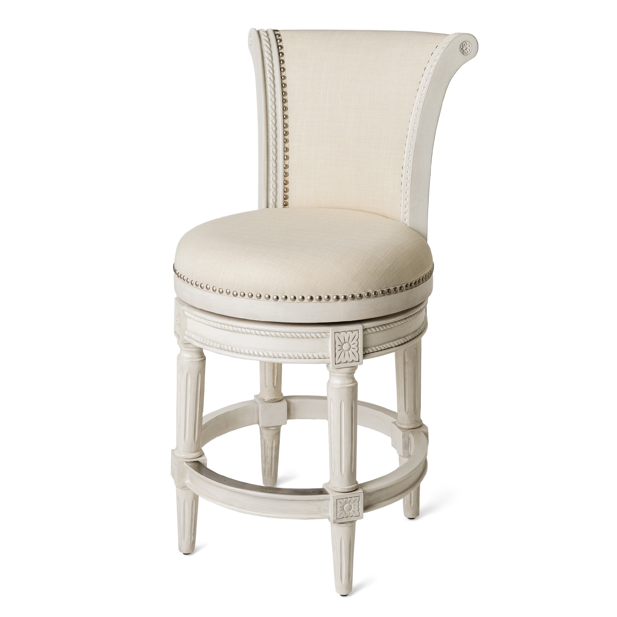 White Oak Swivel Counter Stool with Leather Upholstery