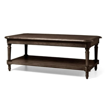 Maven Lane Pullman Large 2 Tier Traditional Rectangular Wooden Center Coffee Table with Shelf Storage in Rustic Antiqued Brown Finish