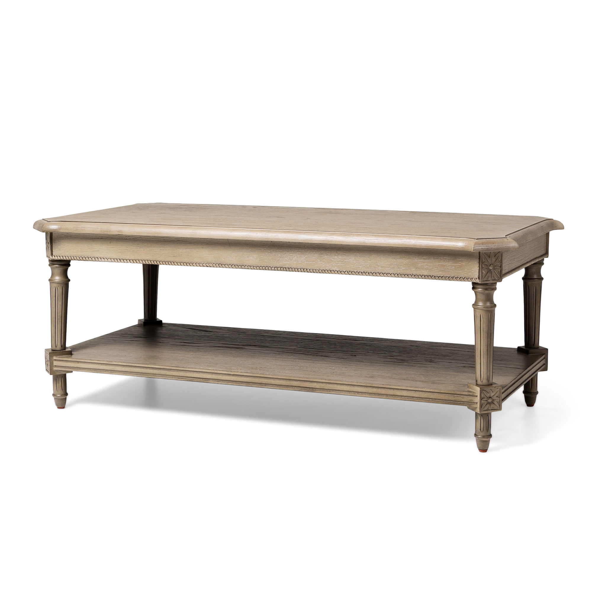 Antiqued Grey Rectangular Wooden Coffee Table with Shelf Storage
