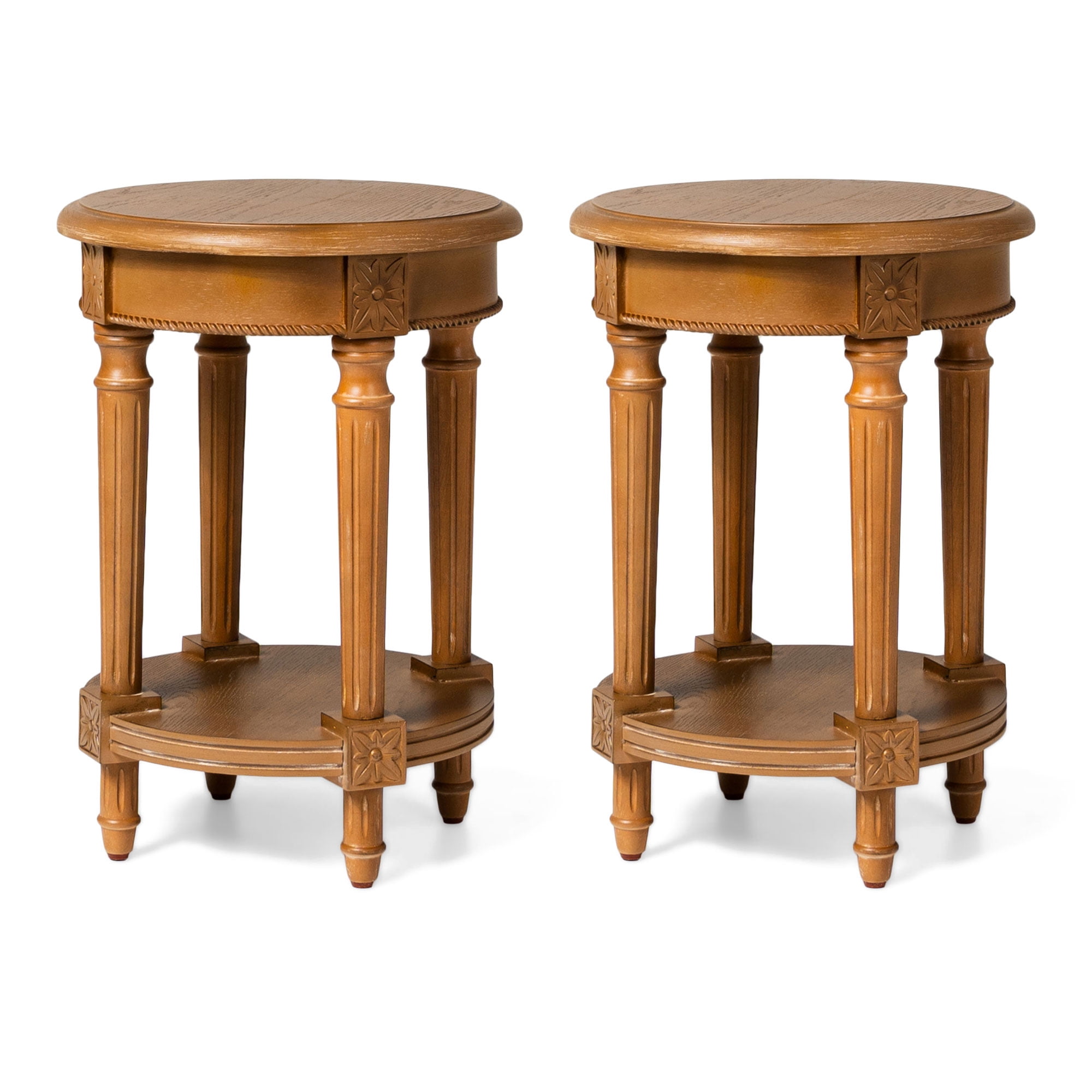 Maven Lane Pullman Traditional Round Wood Side Table, Antique