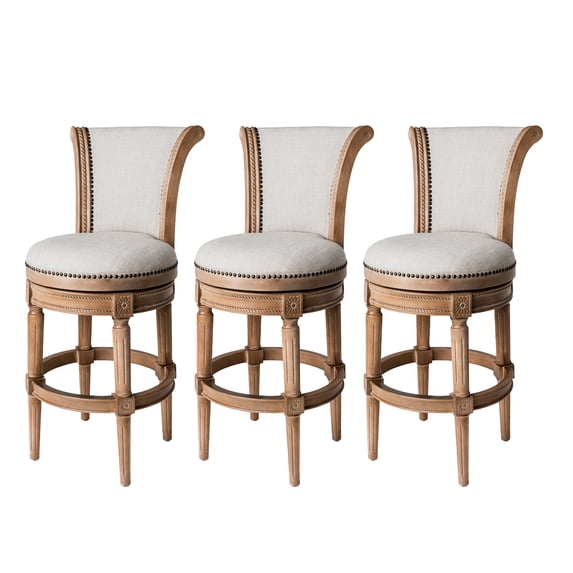 Maven Lane Pullman Wooden Swivel Kitchen Bar Stool, Weathered Oak, Set of 3