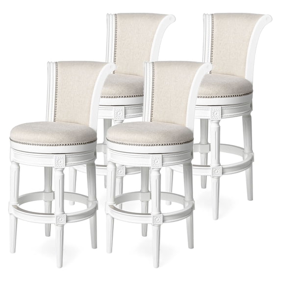 Maven Lane Pullman Wooden Swivel Kitchen Stool, Alabaster White, Set of 4