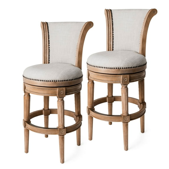 Maven Lane Pullman Wooden Swivel Kitchen Stool, Weathered Oak, Set of 2