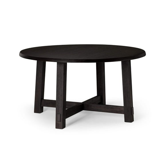 Maven Lane Sasha Large Circular Wood Round Dining Table for Modern Kitchen, Bistro, or Meeting Room in Rustic Weathered Black Finish