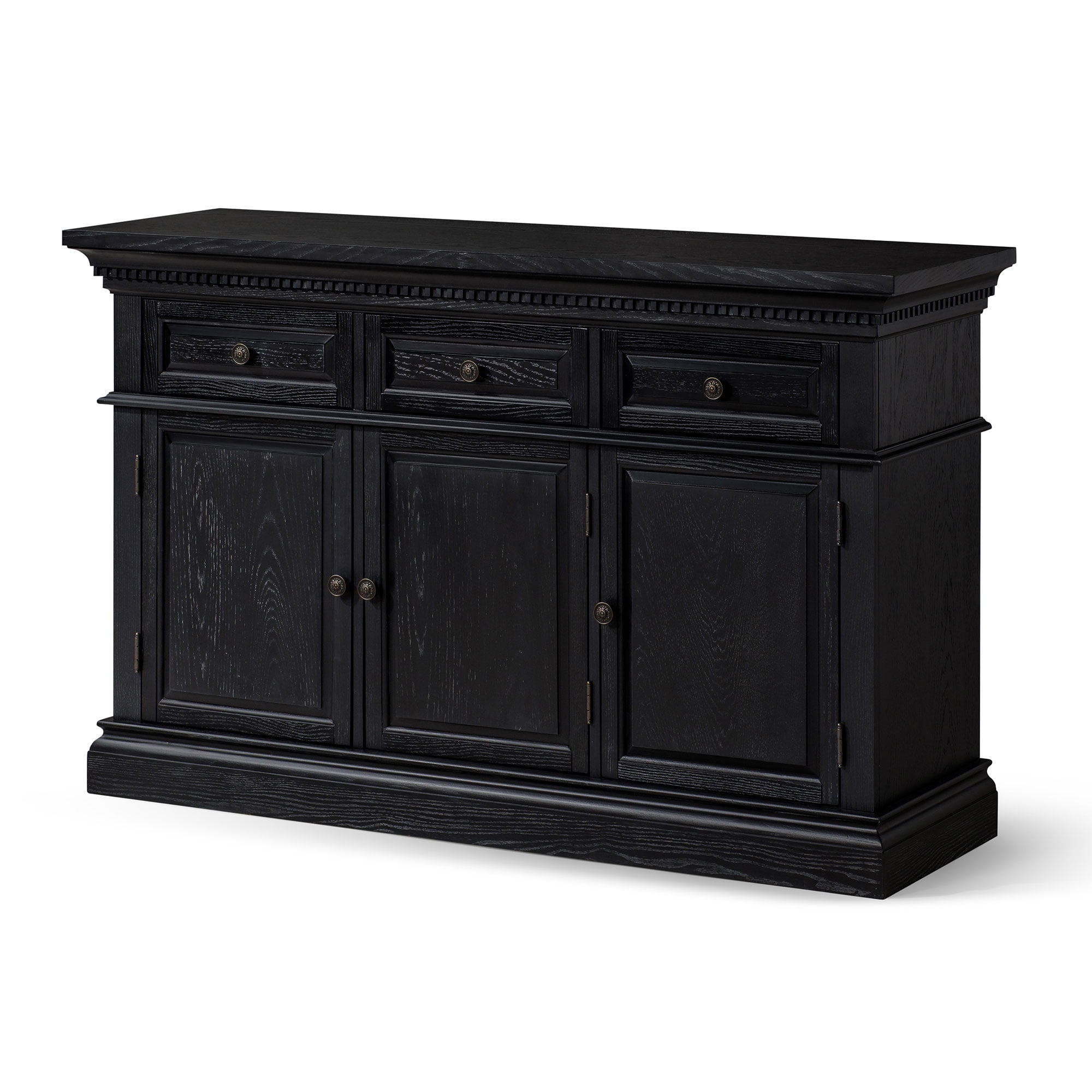 Theo Antiqued Black Wooden Sideboard with Raised Panel Doors