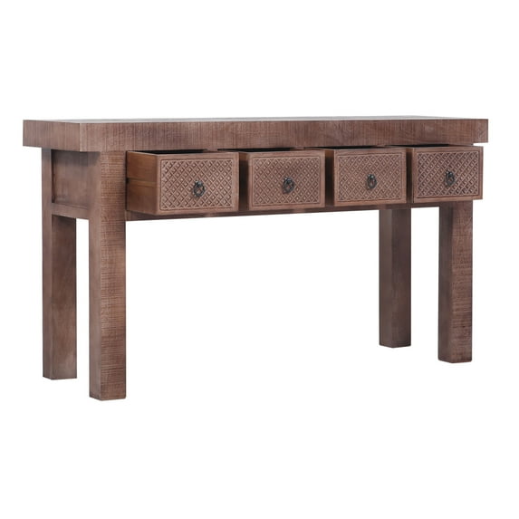 Maven Lane Veena Handmade Heritage Wooden Console Table, Brown Distressed Finish