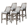 thumbnail image 1 of Maven Lane Vienna Bar Stool, Reclaimed Oak Finish, Ash Grey Upholstery, Set of 4, 1 of 6