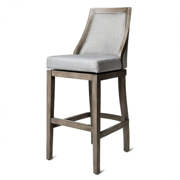 Maven Lane Vienna Bar Stool, Reclaimed Oak Finish w/ Ash Grey Fabric Upholstery