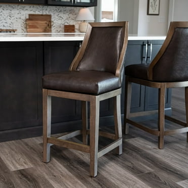 Maven Lane Vienna Counter Stool, Walnut Finish w/ Marksman Saddle Vegan Leather