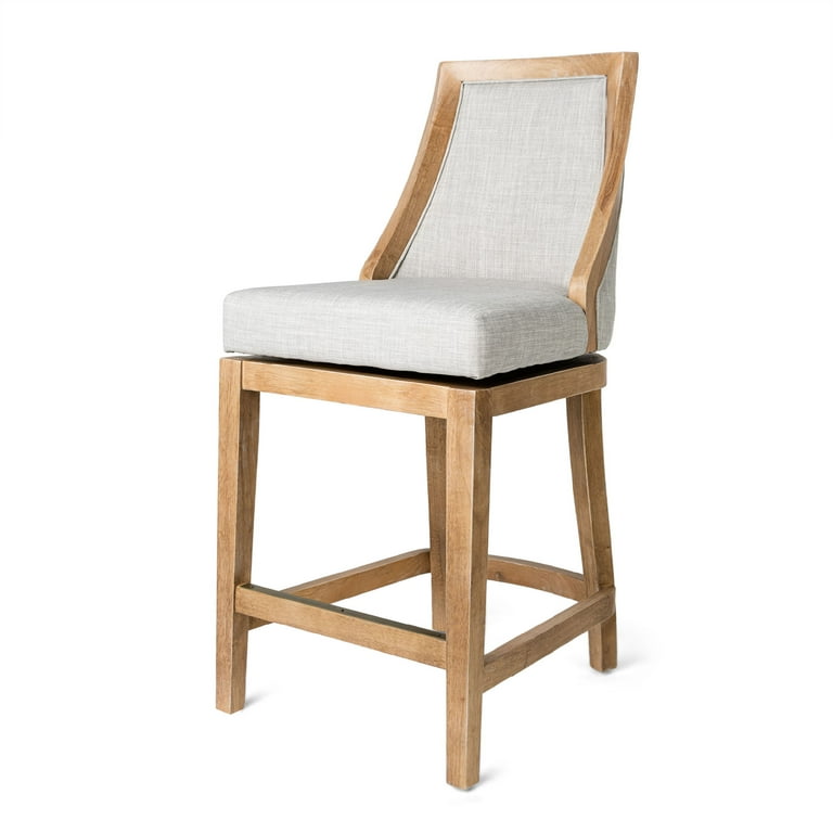 Maven Lane Vienna Counter Stool in Weathered Oak Finish w Sand Color Fabric Upholstery