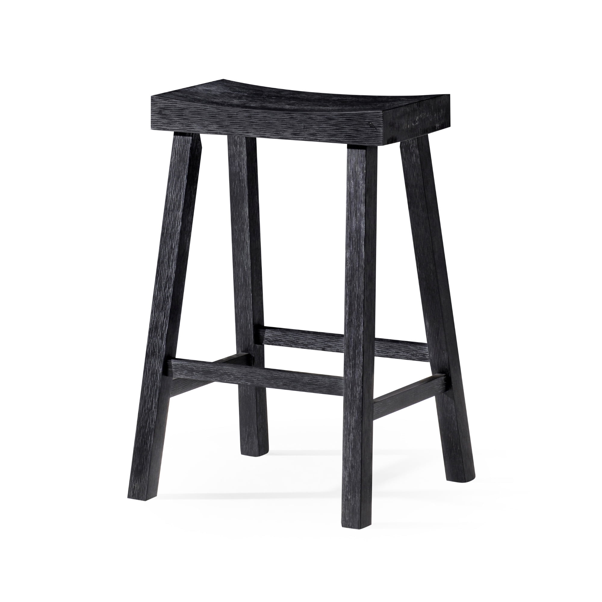Vincent 26" Antiqued Black Wooden Saddle Bar Stool