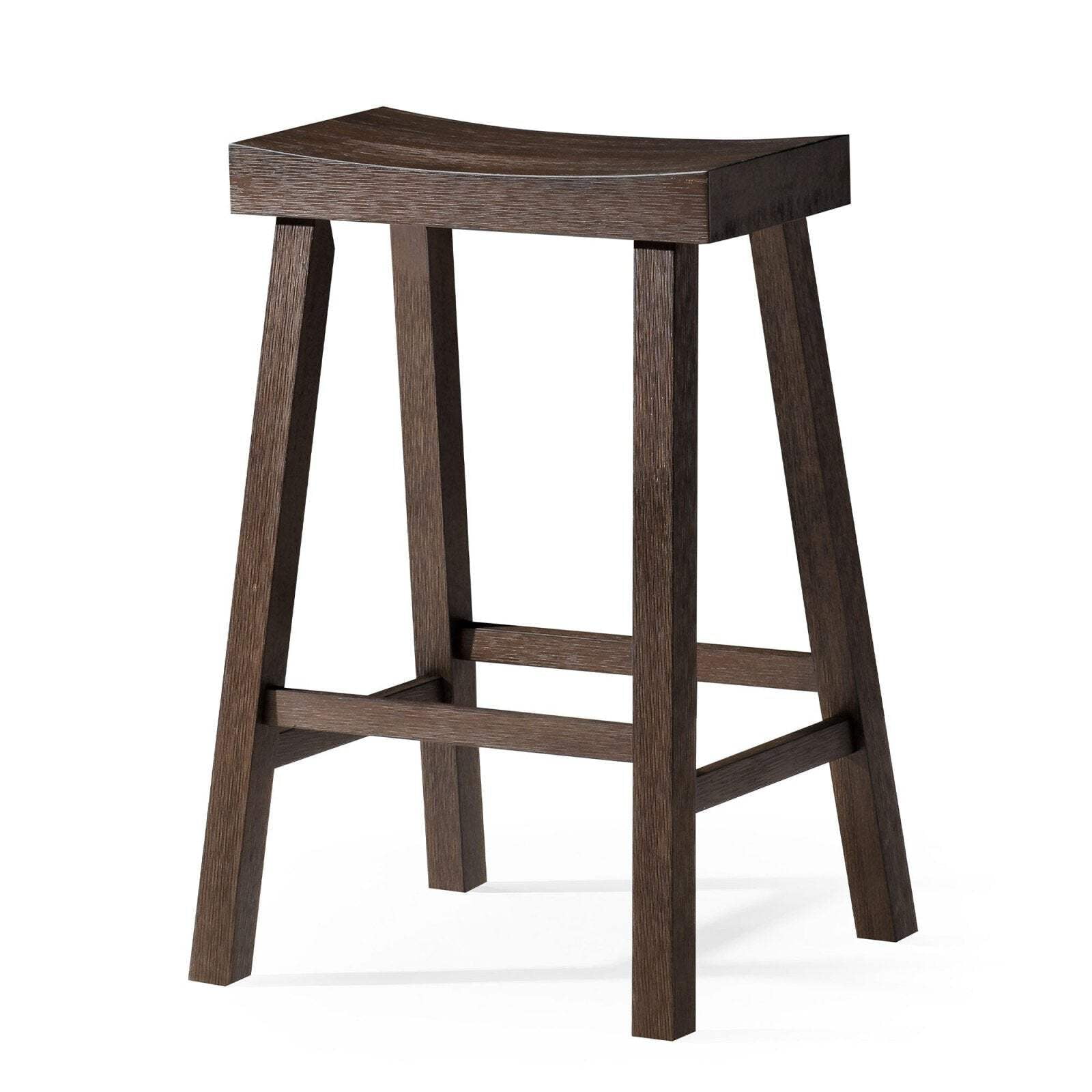 Vincent 26" Antiqued Brown Solid Wood Backless Saddle Counter Stool