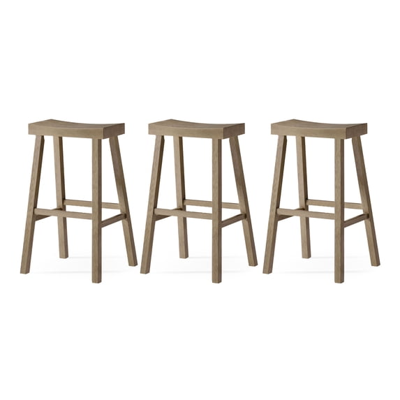 Maven Lane Vincent Wooden Rustic Kitchen Bar Stool, Antiqued Grey, Set of 3