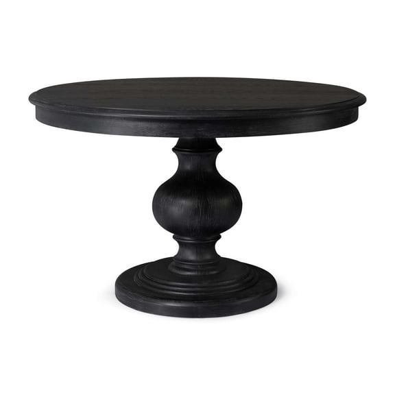 Maven Lane Zola Traditional Large Round Circle Wooden Pedestal Dining Table for Modern Kitchen, Bistro, or Card Table in Antiqued Black Finish