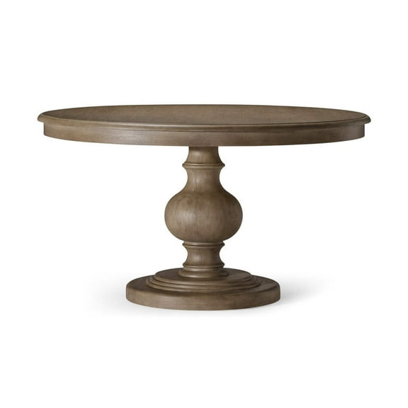 Maven Lane Zola Traditional Large Round Circle Wooden Pedestal Dining Table for Modern Kitchen, Bistro, or Card Table in Antiqued Grey Finish