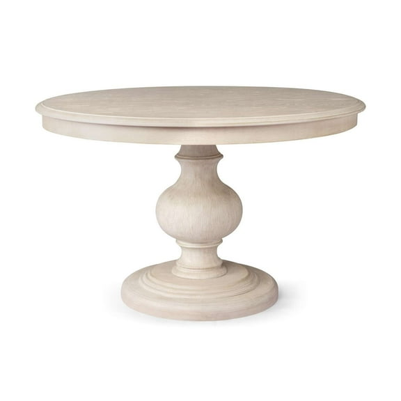 Maven Lane Zola Traditional Large Round Circle Wooden Pedestal Dining Table for Modern Kitchen, Bistro, or Card Table in Antiqued White Finish