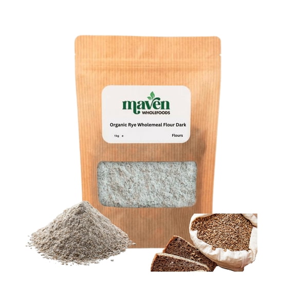 Maven Wholefoods Organic Rye Wholemeal Flour Dark 1kg | Stone-Ground | High Fibre | Non-GMO | Vegan & Vegetarian Friendly | Natural Baking Ingredient | Resealable Pack