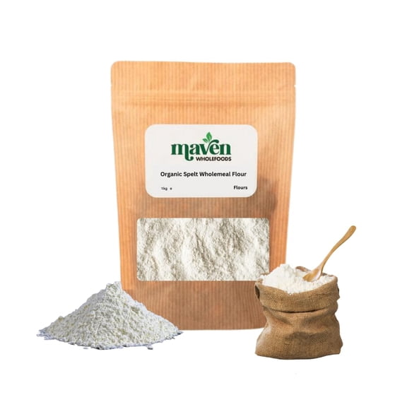 Maven Wholefoods Organic Spelt Wholemeal Flour 1kg | Stone-Ground Ancient Grain | High Fibre & Protein | Non-GMO | Vegan & Vegetarian Friendly | 100% Whole Grain | Freshly Packed in Resealable Bags