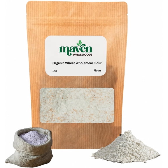 Maven wholefoods Organic Wholemeal Wheat Flour Stoneground 1kg | Raw | GMO Free | High Fibre & Protein | Certified Organic | Suitable for Vegetarian & Vegan | Packed Fresh in Resealable Bags