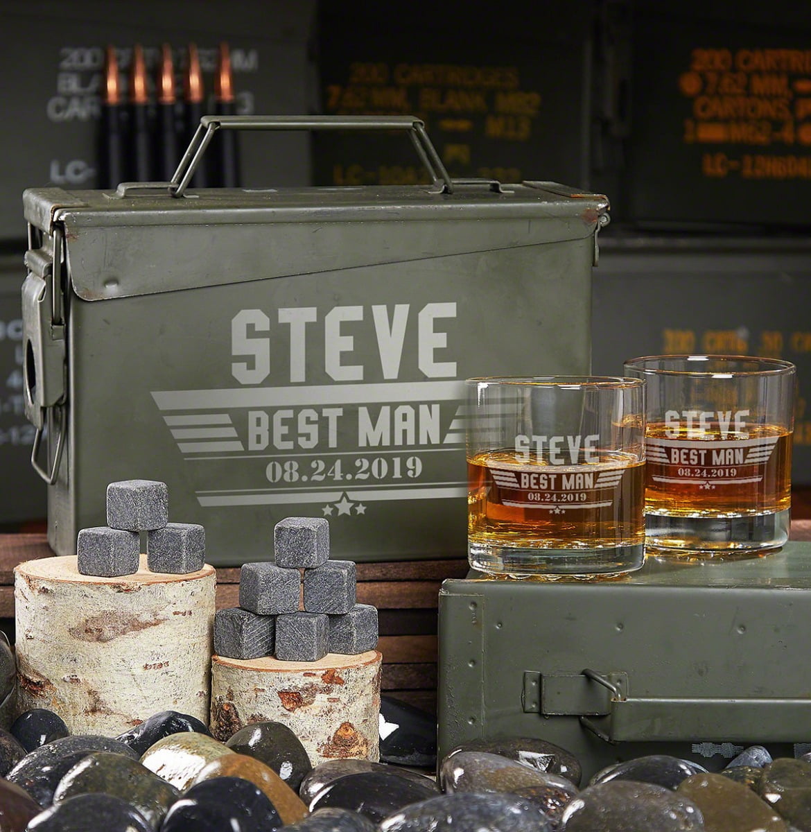 Maverick Custom 30-Caliber Ammo Can and Rocks Glasses Gift Set