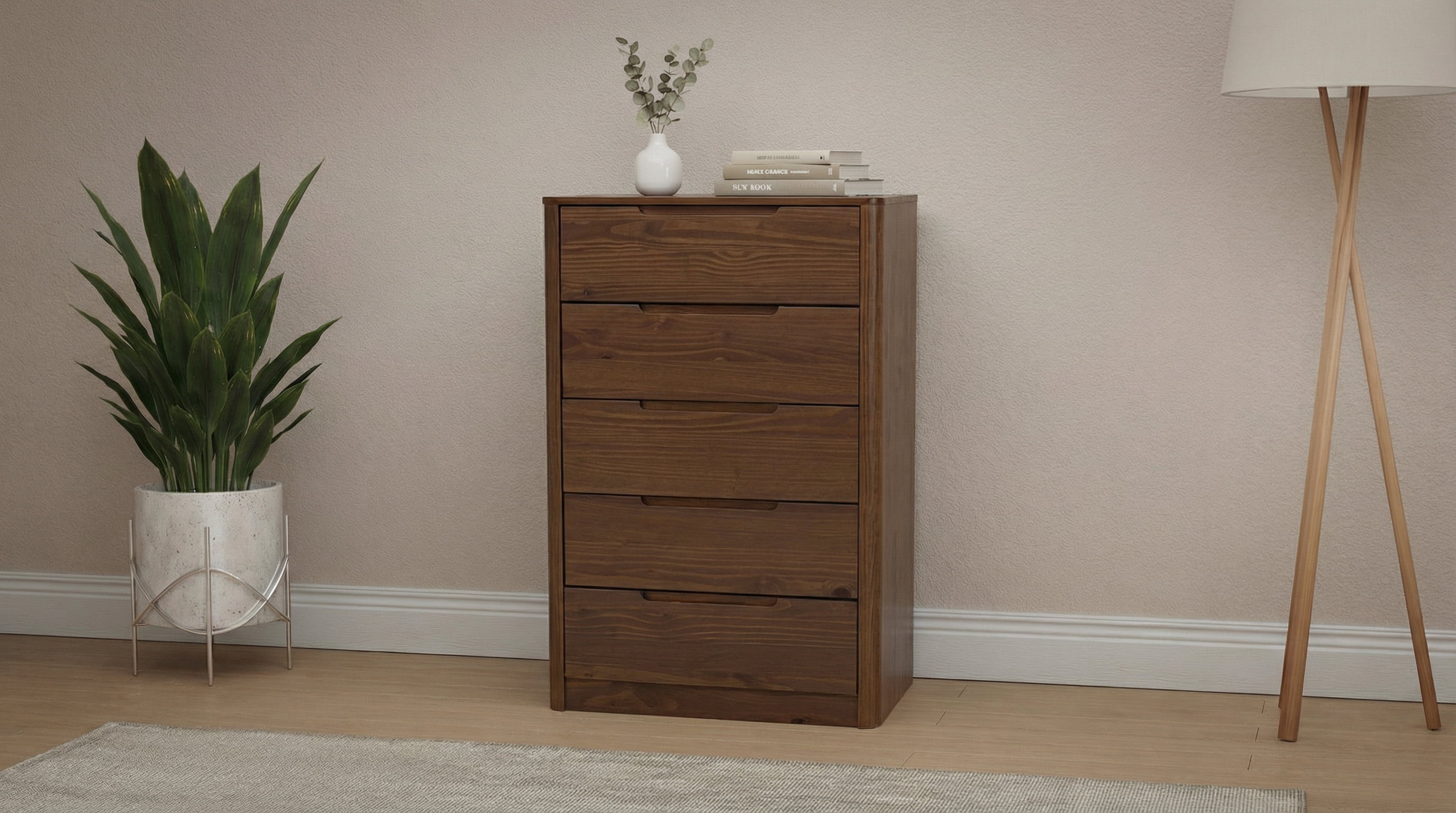 Monticello Solid Wood 5 Drawers Chest Brown - for Adults and Teens