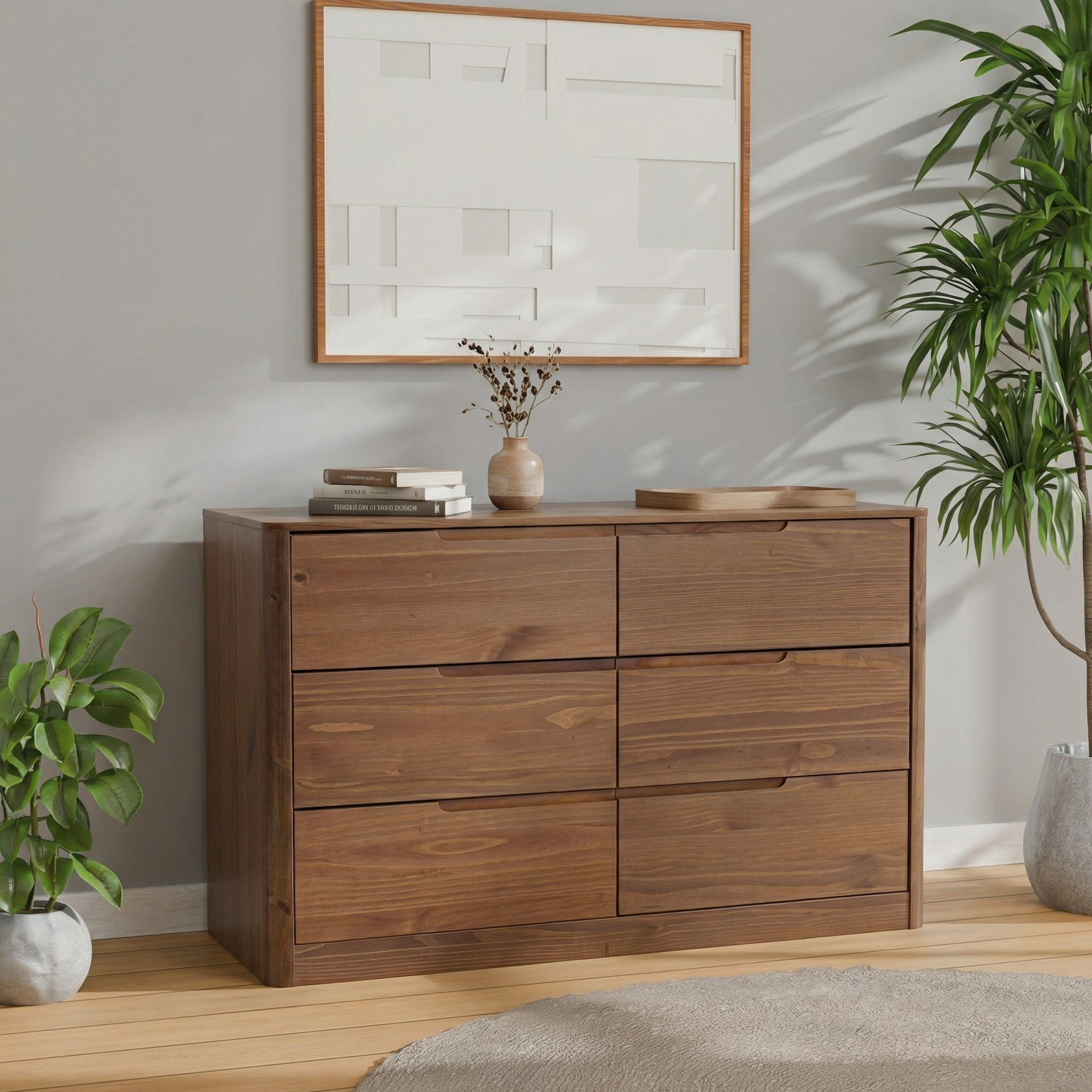 Kirsty Solid Wood 6 Drawers Dresser Brown - for Adults and Teens