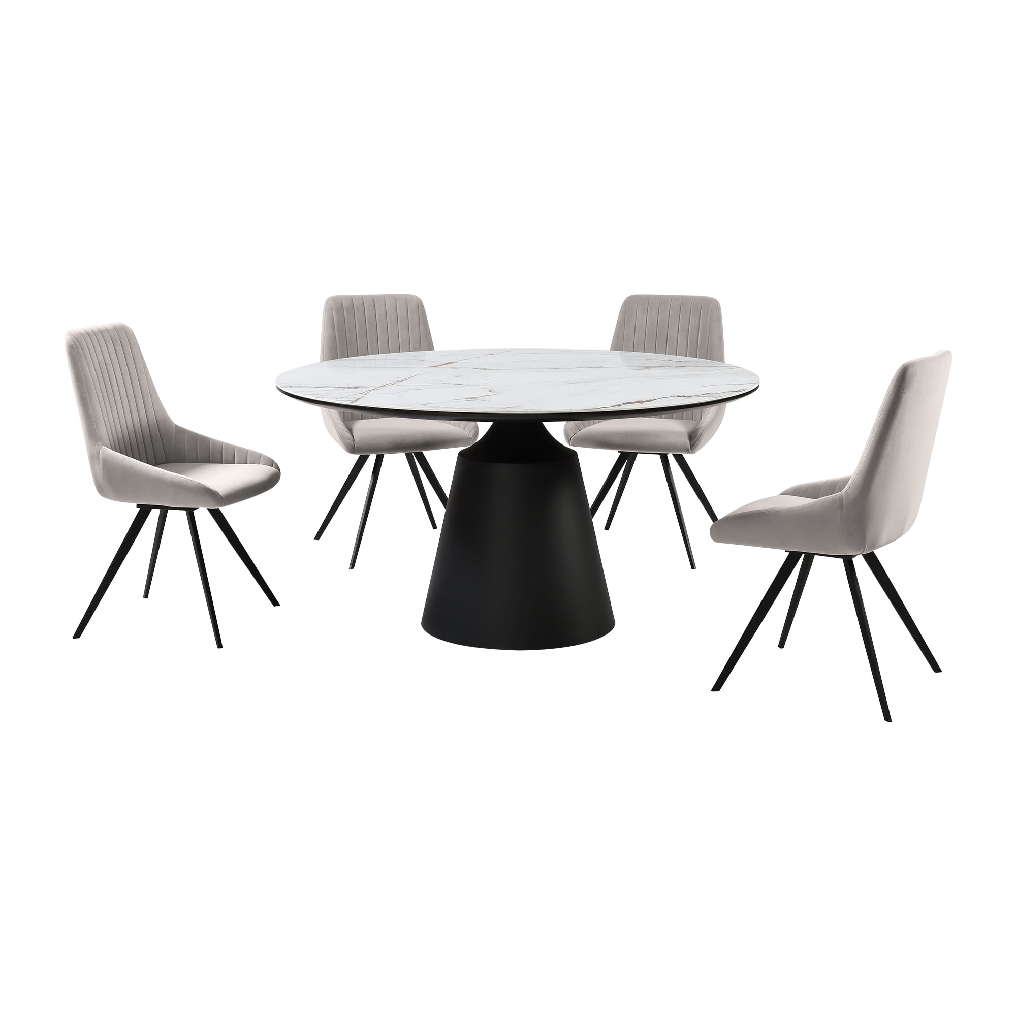 Maverick Swivel Upholstered Dining Chair in Taupe Gray Faux Leather with Black Metal Legs - Set of 2