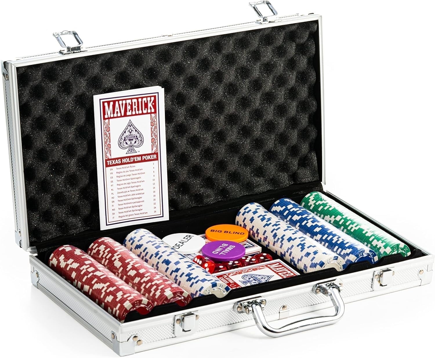 MAVERICK Texas Hold'em Game Set with 300 11 Gram Chips, Cards